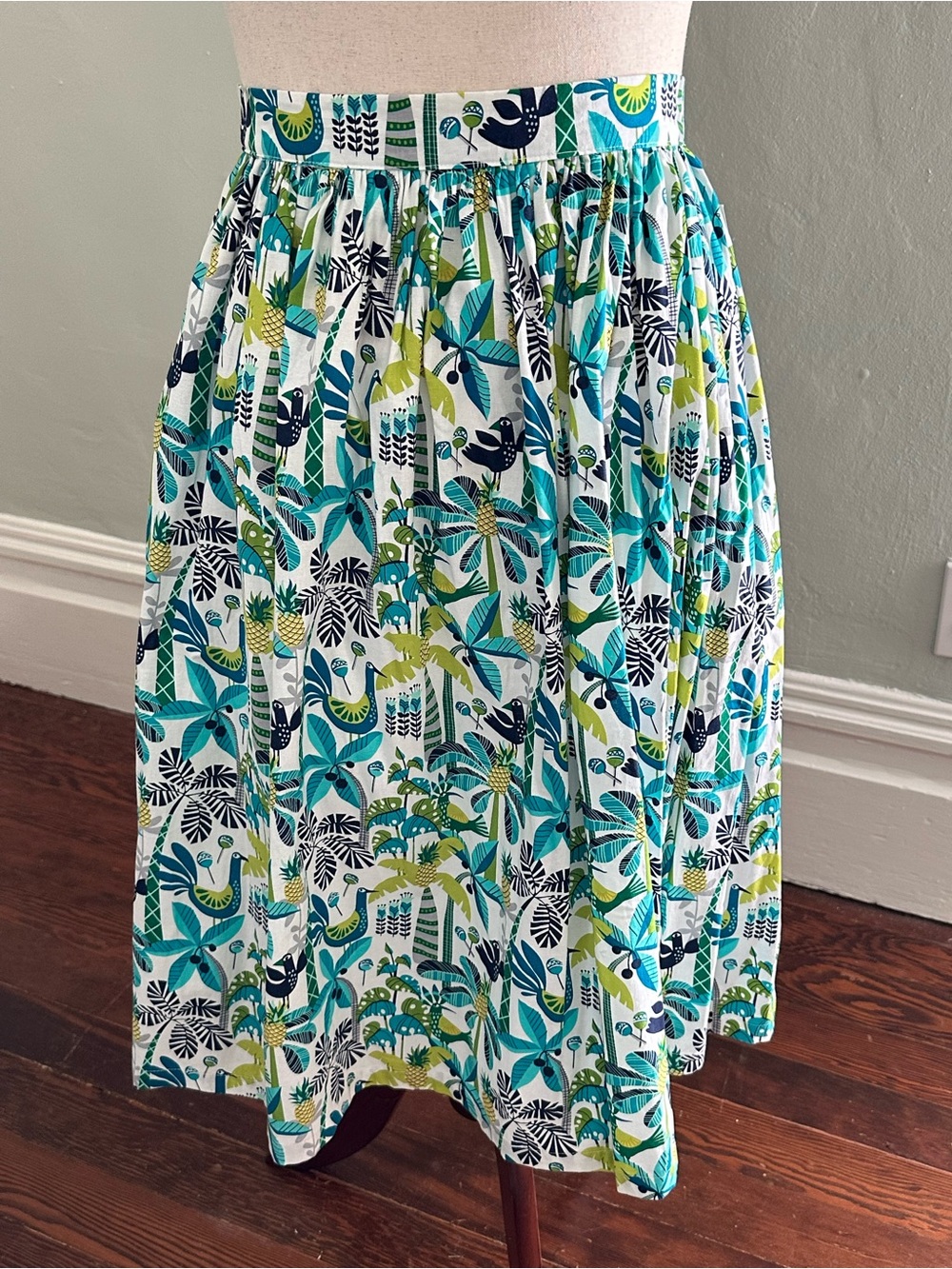 Printed Circle Skirt in Teal, Navy & Lime